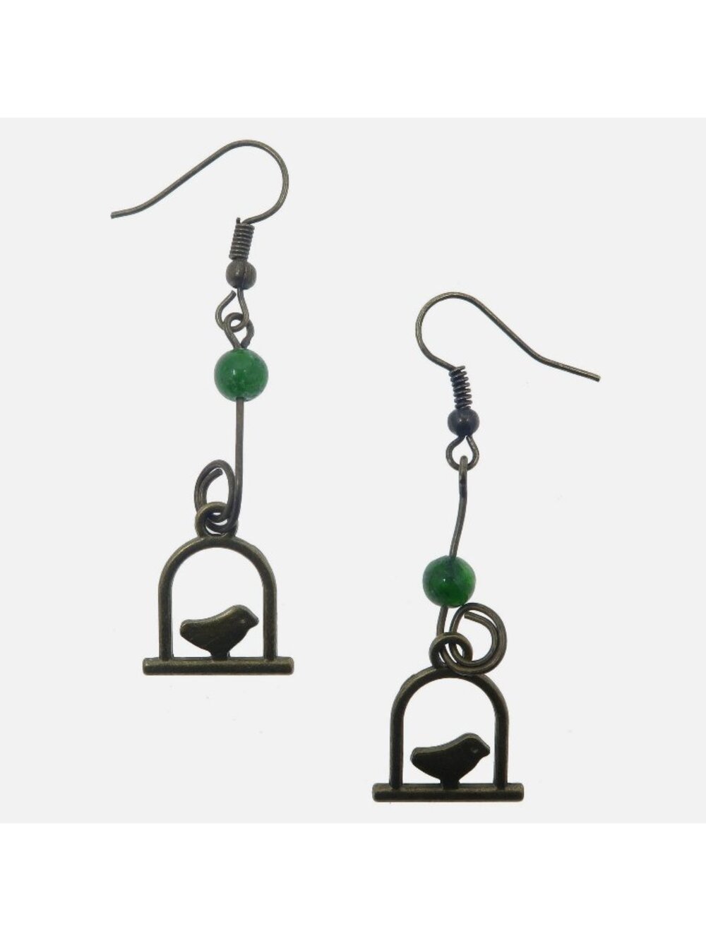 Diopside Earrings Song Birds Green Crystal Birdcage Wire Dangle Drop Jewelry